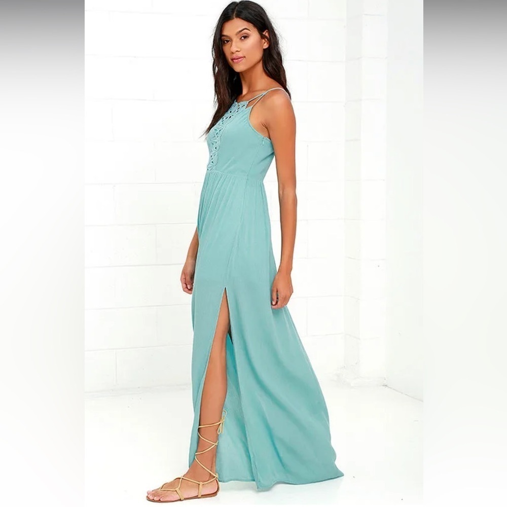 Lulu’s Island State Of Mind Mint Blue Lace Maxi Dress